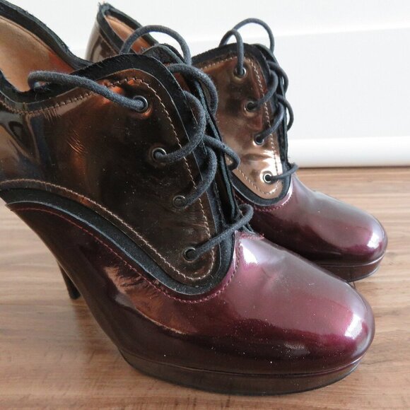 LANVIN River 2009 Collection Mirrored Patent Bronze Heel Platform Lace Up Shoes - Picture 7 of 16